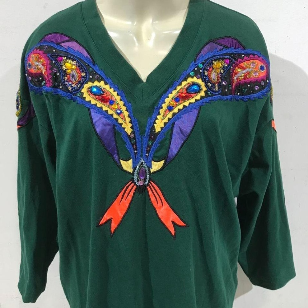 Vintage 80s/90s Cedars Woman Embroidered Bejeweled Top